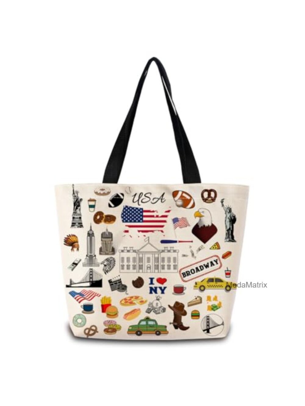Polyester Reusable Grocery Tote Bag Travel USA Print Compact Shoulder Bag